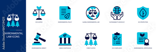 Environmental Law Blue Colored Outline Icon Set