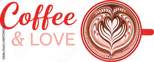 Coffee and Love Latte Art Vector Illustration Heart Shape Foam Cafe Beverage Romantic Drink Graphic Design