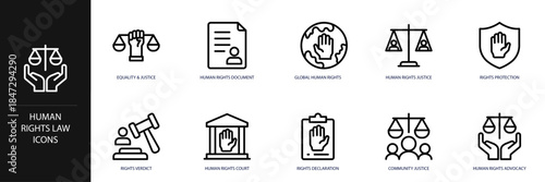 Human Rights Law Line Icon Set