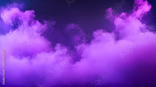 Abstract purple smoke clouds on dark starry background
