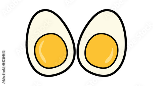 Cartoon Hard Boiled Eggs Halves with Yellow Yolks