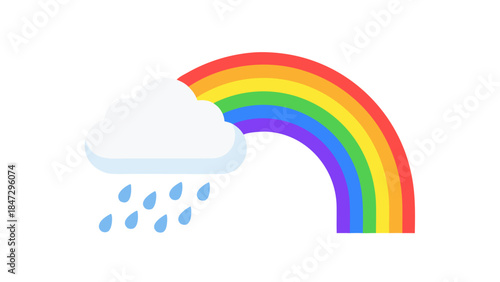 Cartoon Rainbow and Rain Cloud Icon