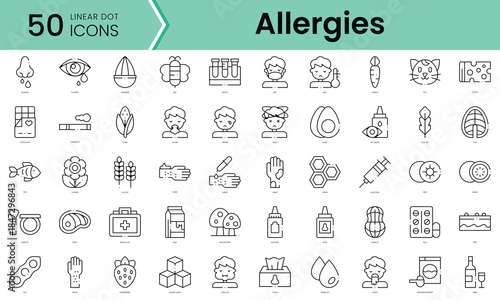 Set of allergies icons. Line art style icons bundle. vector illustration