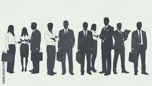 Diverse group of business professionals standing together in a line.