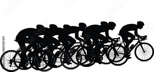 Cyclist silhouette vector, bicycle motion, racing posture, sports icon, black figure, dynamic movement, athletic speed, biking sequence, sport biomechanics