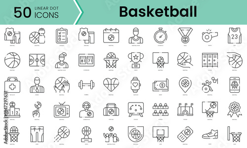 Set of basketball icons. Line art style icons bundle. vector illustration