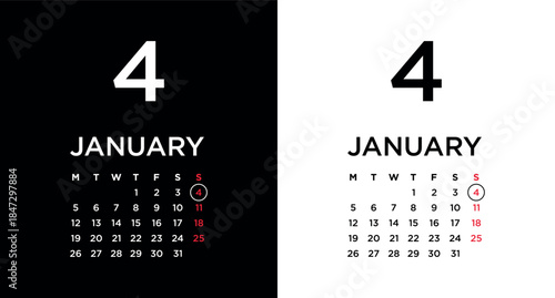 2026 calendar page showing January 4