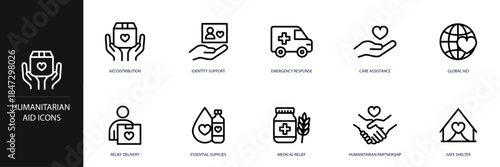 Humanitarian Aid Line Icon Set