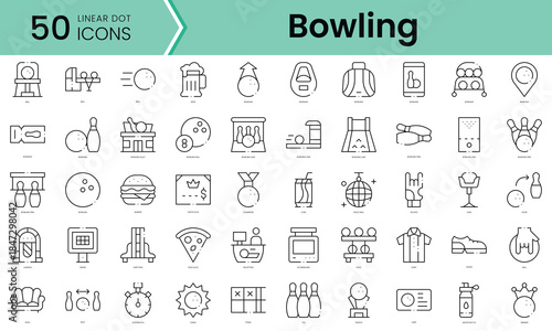 Set of bowling icons. Line art style icons bundle. vector illustration