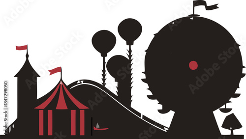 Vintage Amusement Park Silhouette Illustration