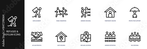 Refugee & Asylum Line Icon Set