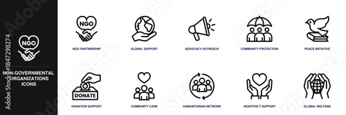 Non-Governmental Organizations Line Icon Set