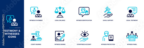 Testimony & Witnesses Blue Colored Outline Icon Set
