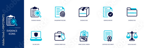 Evidence Blue Colored Outline Icon Set