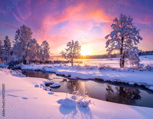 Beautiful colourful sunset in the winter