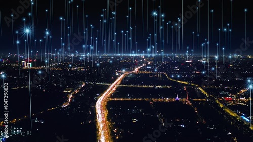 smart Connected city skyline. Futuristic network concept, city Technology.