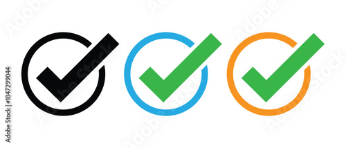 Check Mark Icon Set in Circle – Approved, Verified, Success Symbols in Multiple Colors