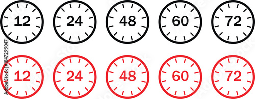 Delivery and Service Time Icons Set – 12, 24, 48,60, 72 Hours Countdown Clock Arrows Vector