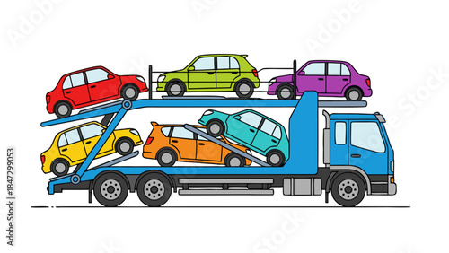 Colorful Cartoon Car Carrier Truck with Multiple Vehicles