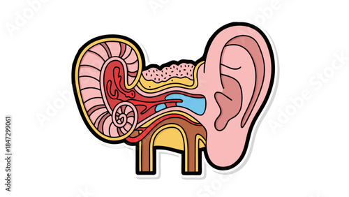 Colorful Cartoon Cross-Section of Human Ear Anatomy