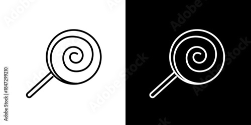 Simple Swirl Lollipop Outline Icon Vector Illustration on Contrasting Backgrounds - Minimalist Graphic Element for Sweet Food and Candy Designs