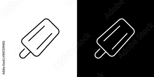 Simple outline vector icon of a classic frozen popsicle or ice cream bar, ideal graphic for summer dessert menus, sweet treat promotions, and food-related designs