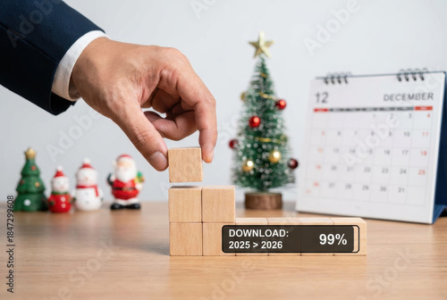 New business of new year business goal plan year new 2026 changechallenge growth concept hand wooden block chart calendar festive holiday backdrop showing changechallenge for 2026 goal