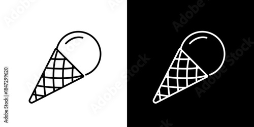 Minimalist Line Art Ice Cream Cone Icon Design for Sweet Dessert Menus and Summer Treat Graphics - Simple Vector Graphic Element for Food Themes