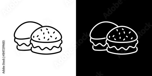 Two simple line art hamburger icons, one on a white background and the other on a black background
