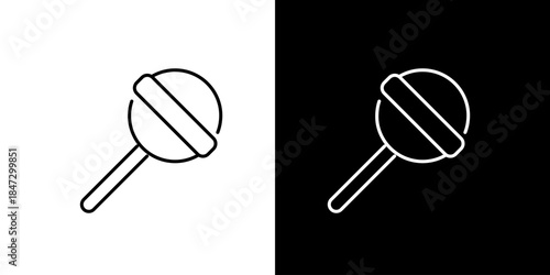 Clean and simple vector line art icon depicting a classic lollipop treat, suitable for various graphic design projects, representing sweetness and joy