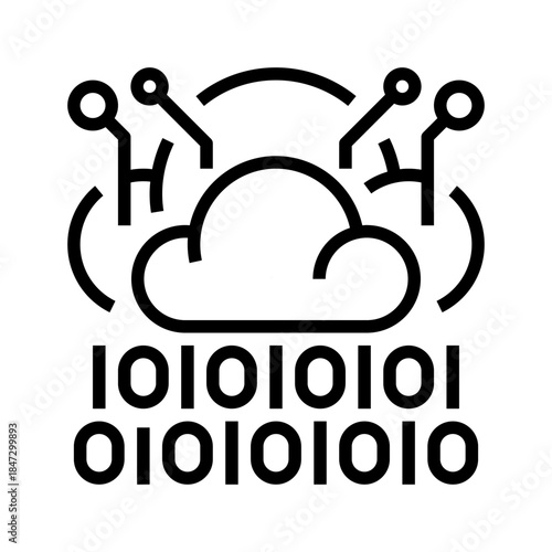 Cloud Data Line Icon, Outline Symbol for Information Storage, File Synchronization, Online Access, Digital Backup, and System Management. Vector Sign Icon.