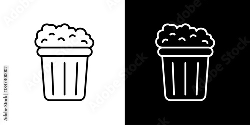 Clean line art icon illustration of a classic movie theater popcorn bucket, perfect for cinema, snack bar, or entertainment-themed graphic designs
