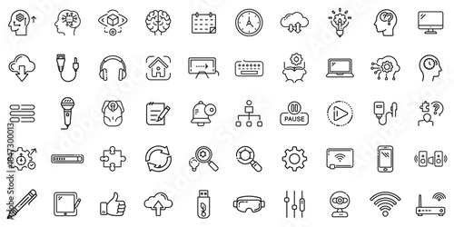 A diverse collection of technology and productivity icons, ideal for digital communication visuals.