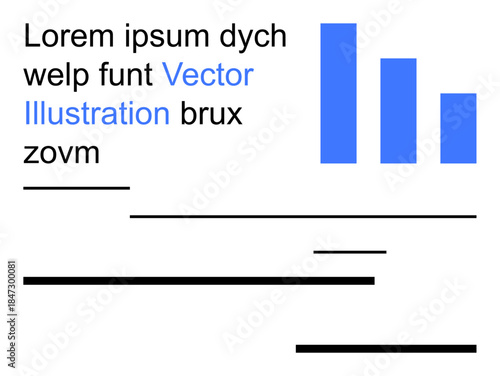 Business analytics, data visualization, infographic design, modern layout, information flow, content creation. Blue bar graph with horizontal black lines and placeholder text. Business analytics