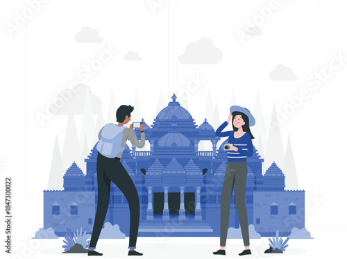 Tourists capturing ancient temple