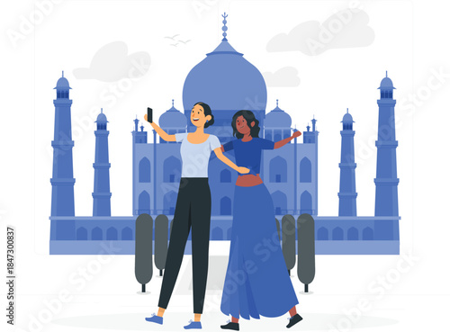 Couple posing in front of taj mahal