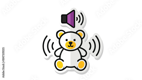 Cute Teddy Bear with Speaker Icon & Sound Waves