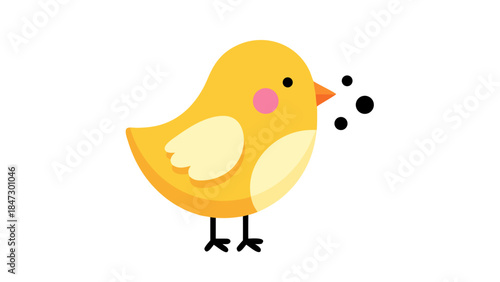 Cute Yellow Chick Cartoon Isolated on White Background