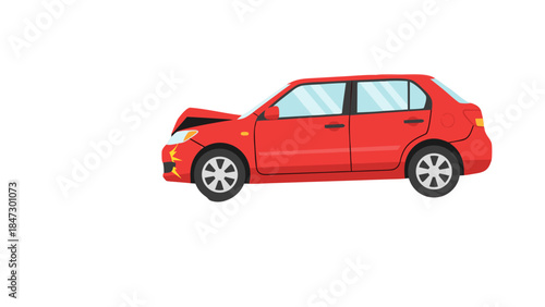 Damaged Red Car Illustration