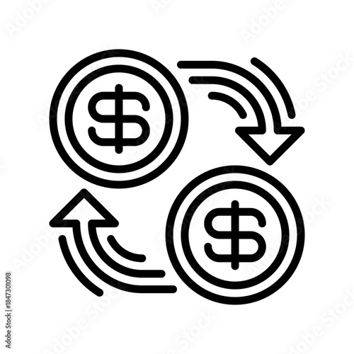 Money Transfer Line Icon, Outline Symbol for Digital Payment, Fund Movement, Financial Exchange, Account Transaction, and Online Processing. Vector Sign Icon.