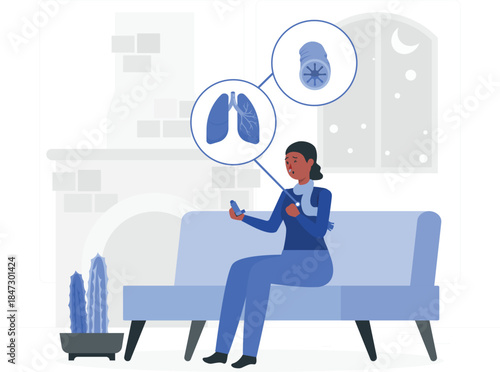 Woman checking lung health on mobile app