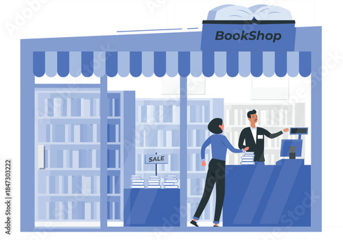 Customer buying book at bookshop