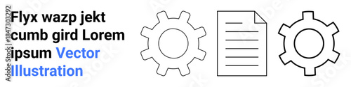Two gear icons and a document in minimalist style suggest efficiency and process optimization. Ideal for teamwork, planning, operations, software, workflow, productivity, simple landing page