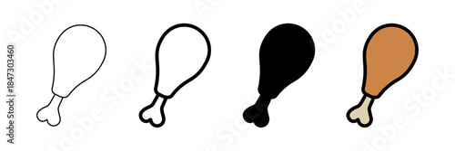 Set of minimalist chicken drumstick icons with transparent background, depicting poultry food symbols, restaurant menu items, and meal ingredient designs, vector illustration