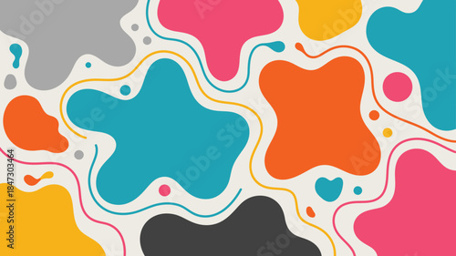 A cheerful collection of various sized colorful blob shapes spreads across a light background in a harmonious arrangement