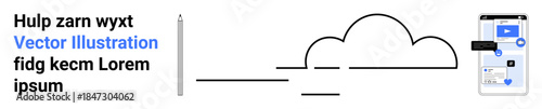 Cloud technology, mobile apps, digital transformation, data sharing, connectivity, software tools. Cloud outline and smartphone with data interface. Cloud technology and mobile apps concept