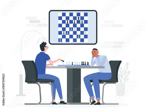 Two people playing chess with digital board