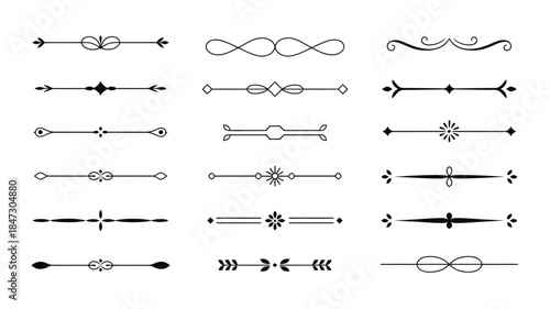 A diverse collection of elegant black page dividers and decorative text separators featuring floral and geometric motifs