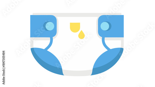 Flat Icon: Blue Baby Diaper with Yellow Drops