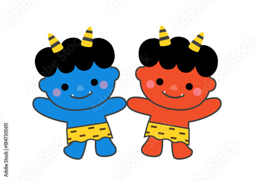 赤鬼と青鬼のかわいいイラスト